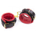 Черно-красные кожаные поножи с золотистой цепочкой