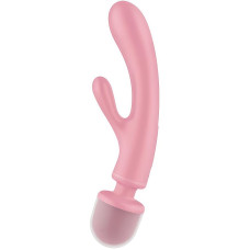 Двусторонний вибратор с клиторальным стимулятором Wand + Rabbit Satisfyer Triple Lover Pink