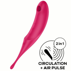 Вакуумный стимулятор с вибростимулирующим отростком Satisfyer Twirling Pro красный
