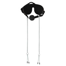 Маска с кляпом и зажимами на соски Mask with Ball Gag & Nipple Clamps