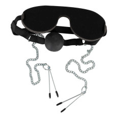 Маска с кляпом и зажимами на соски Mask with Ball Gag & Nipple Clamps