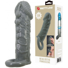 Насадка на пенис со стимулирующим рельефом Realistic Penis Sleeve + 3 см серая
