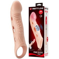 Удлиняющая насадка с рельефом и вибрацией Penis Sleeve Brad + 5 см