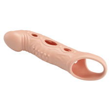 Удлиняющая насадка с рельефом и вибрацией Penis Sleeve Brad + 5 см