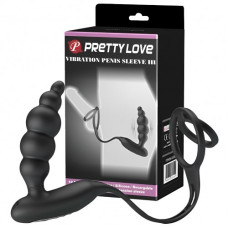 Анальная пробка с двойным эрекционным кольцом и вибрацией Pretty Love Vibration Penis Sleeve
