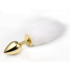Анальная пробка с хвостиком Anal Plug White Tail Gold L
