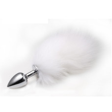 Анальная пробка с хвостиком Anal Plug White Tail Silver S