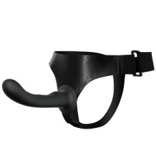 Изогнутый страпон черного цвета на трусиках Passionate Harness 16 см