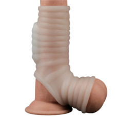 Рельефная вибронасадка на пенис и мошонку Vibrating Wave Knights Ring with Scrotum Sleeve