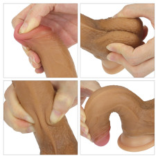 Фаллоимитатор на присоске с мошонкой мулат Dual-Layered Silicone Cock 18 см