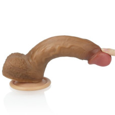 Фаллос на присоске с мошонкой Dual-layered Silicone Dildo мулат 22 см