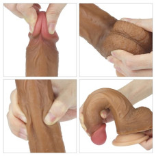 Фаллос на присоске с мошонкой Dual-layered Silicone Dildo мулат 22 см