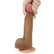 Фаллос на присоске с мошонкой Dual-layered Silicone Dildo мулат 22 см