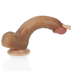 Фаллоимитатор на присоске с мошонкой мулат Dual-Layered Silicone Dildo 22 см