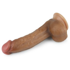 Фаллоимитатор на присоске с мошонкой мулат Dual-Layered Silicone Dildo 22 см
