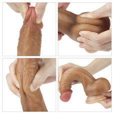 Фаллоимитатор на присоске с мошонкой мулат Dual-Layered Silicone Dildo 22 см