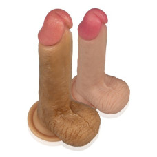 Фаллоимитатор на присоске с мошонкой мулат Dual-Layered Liquid Silicone 21 см