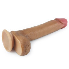 Фаллоимитатор на присоске с мошонкой мулат Dual-Layered Liquid Silicone 21 см