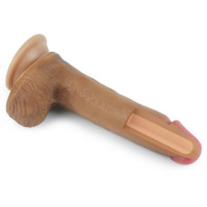 Фаллоимитатор на присоске с мошонкой мулат Dual-Layered Liquid Silicone 21 см