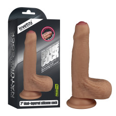 Фаллос с закрытой головкой на присоске с мошонкой 7'' Dual-layered Uncircumcised Liquid Silicone Nature Cock Flesh