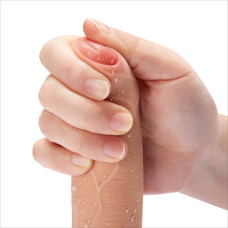 Фаллос с закрытой головкой на присоске с мошонкой 7'' Dual-layered Uncircumcised Liquid Silicone Nature Cock Flesh