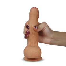 Фаллос с закрытой головкой на присоске с мошонкой 7'' Dual-layered Uncircumcised Liquid Silicone Nature Cock Flesh