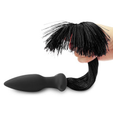 Анальная черная пробка с хвостом Silicone Anal Plug with Pony Tail