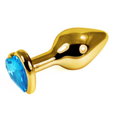 Анальная пробка голубая Rosebud Heart Metal Plug(Gold) S