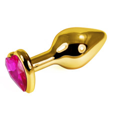 Анальная пробка фуксия Rosebud Heart Metal Plug(Gold) S
