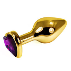 Анальная пробка фиолетовая Rosebud Heart Metal Plug(Gold) S