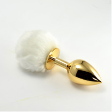 Анальная пробка с белым хвостом Small Gold Plug