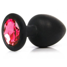 Силиконовая анальная пробка L черная с красным камушком
