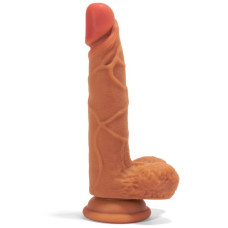 Реалистичный фаллоимитатор на присоске с мошонкой Double Layer Silicone Dildo 19 см